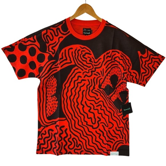 Diamond Supply Co x Keith Haring Mickey Mouse Craziest Adventure Tee - red black - Picture 1 of 11